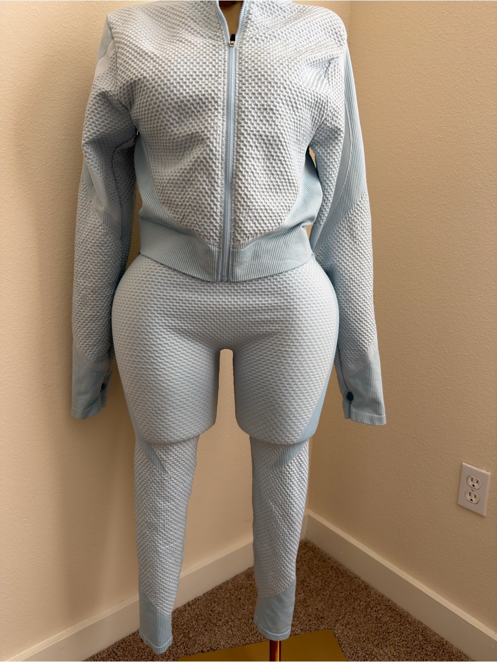 Nautica Light Blue Textured High-Waist Leggings with Matching Zip Jacket
